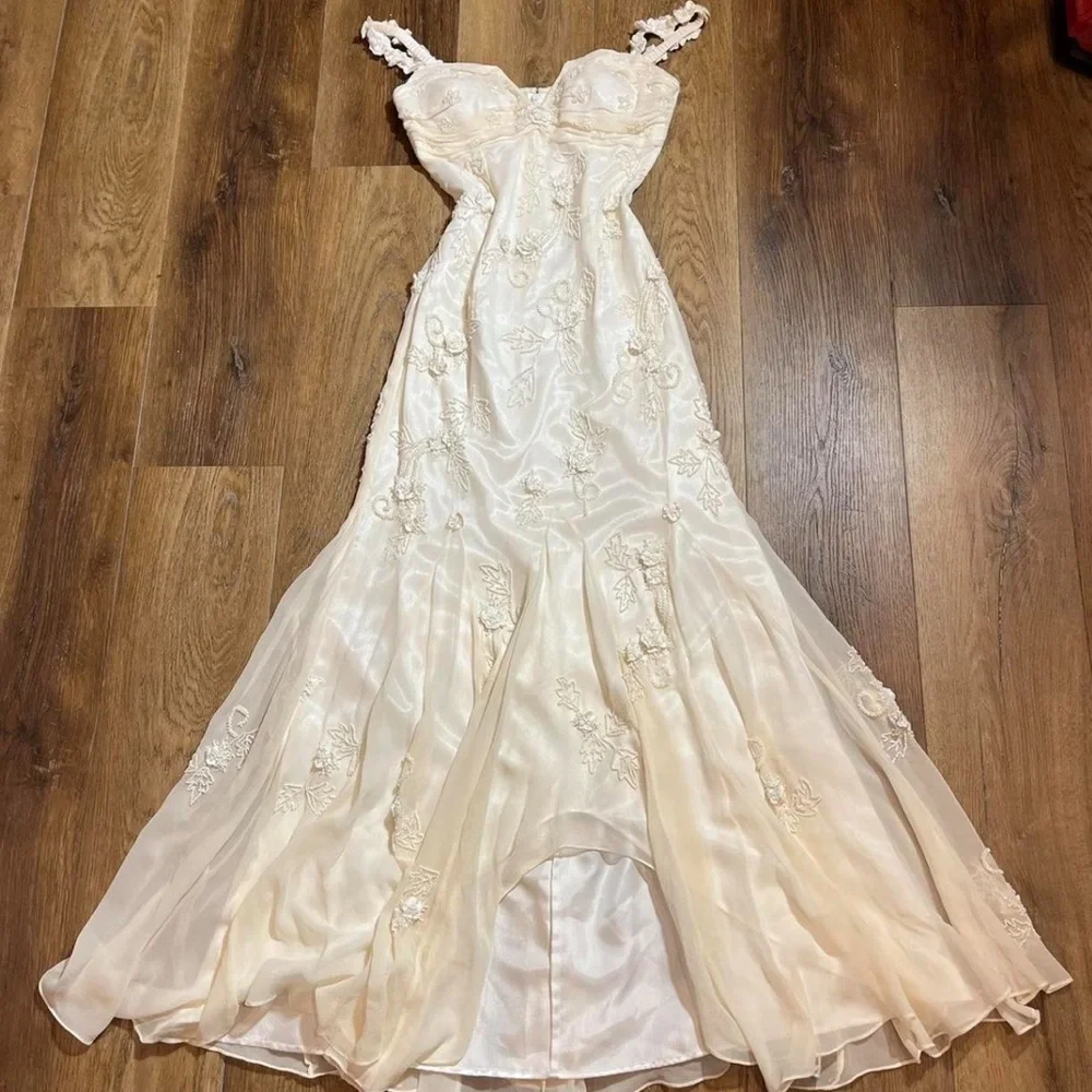 Vintage Dresses | Vintage Y2k 100% Silk Beaded Dress Vintage Wedding Dress Vintage Beaded Dress | Color: Cream/White | Size: M | Sunshinesatlas's